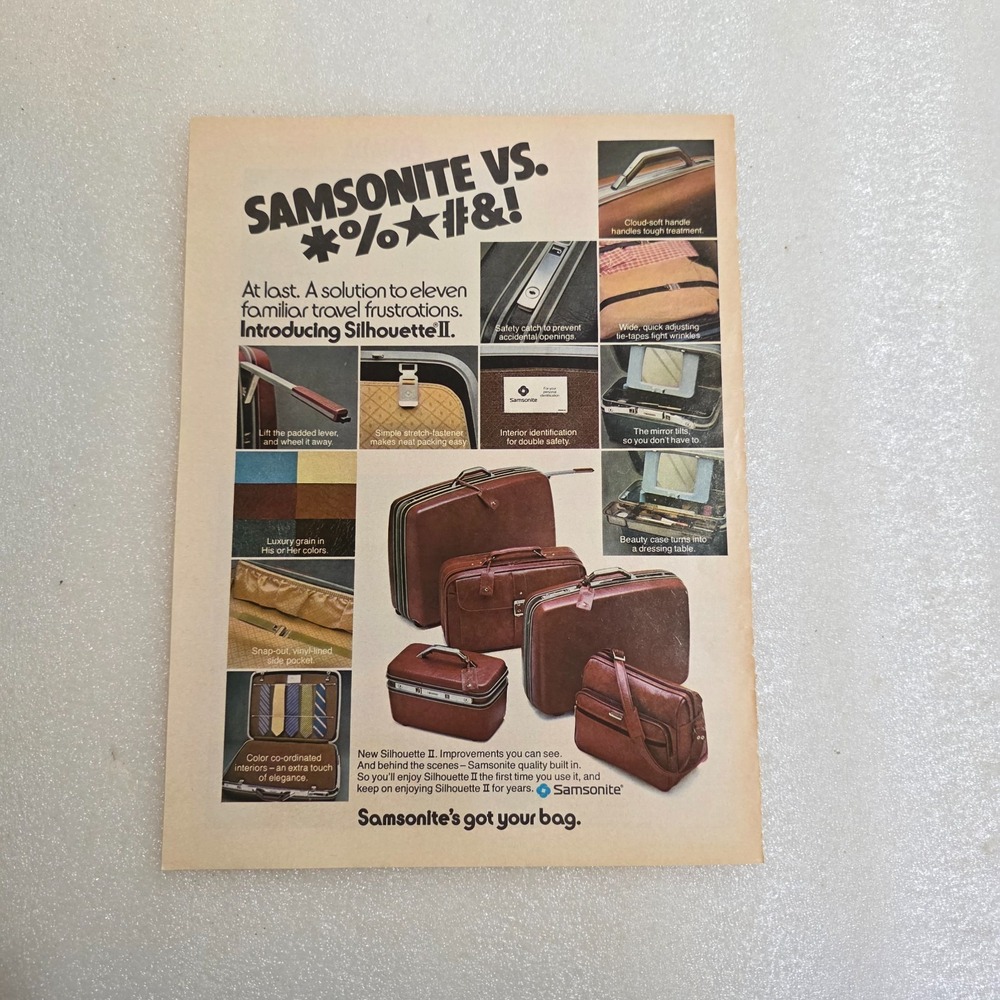 Vintage 1979 Samsonite Silhouette II Luggage Print Ad Color 8x10.5 Travel Decor